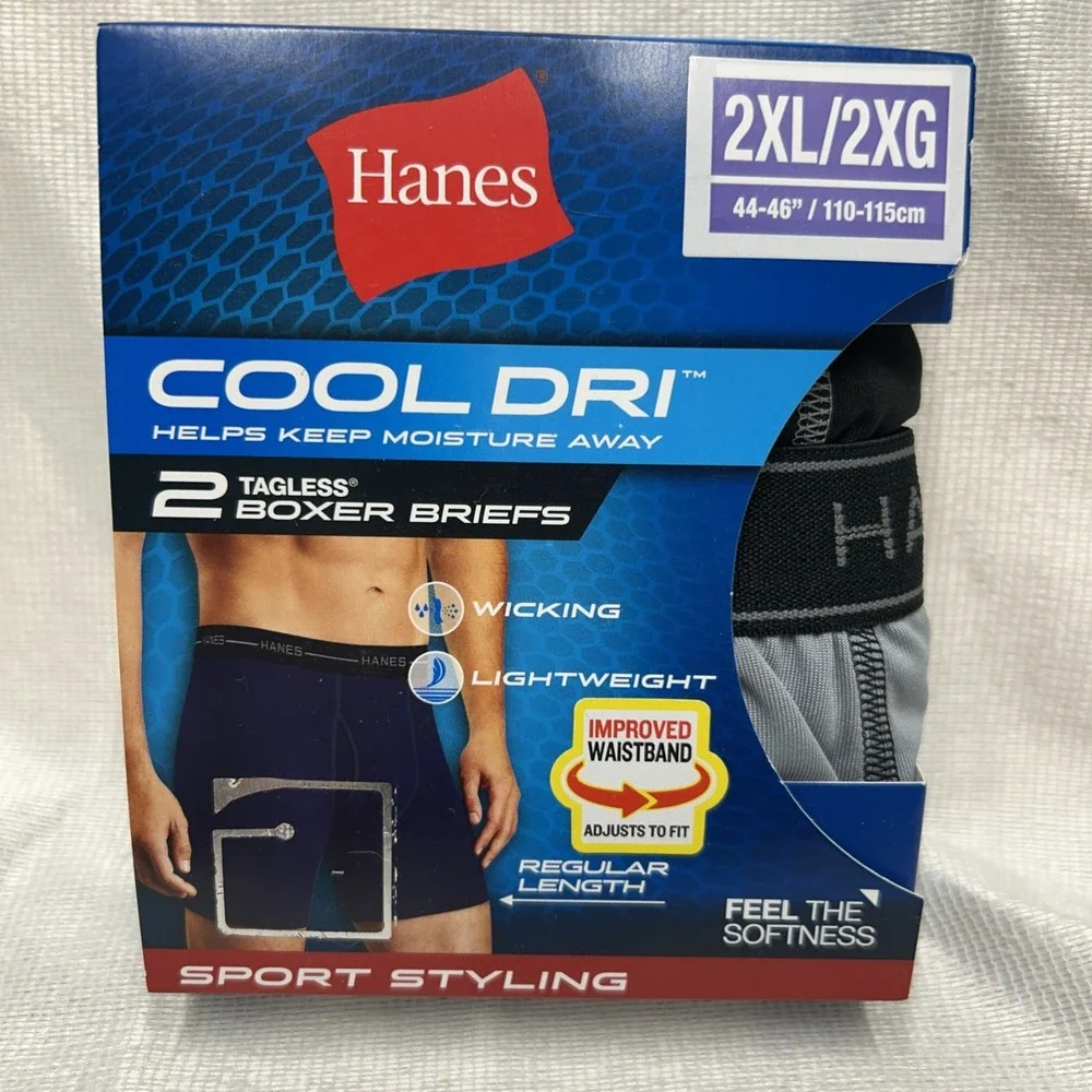 Hanes Cool DRI Boxer Briefs 2 Pack 2XL Tagless Moisture Wicking NWT